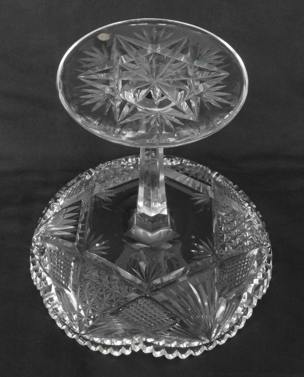 Coupe à bonbons en cristal de Baccarat taillé, époque 1900, étiquette papier