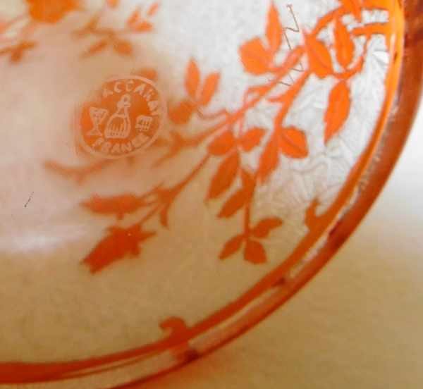 Tall Baccarat crystal perfume bottle, Eglantier pattern, orange overlay crystal - 21cm - signed