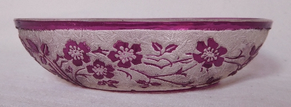 Baccarat crystal soap dish, Eglantier pattern, purple overlay crystal