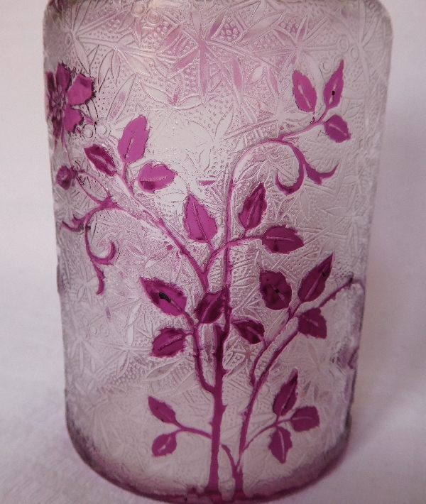Baccarat crystal perfume bottle, Eglantier pattern, purple overlay crystal - 17.6cm