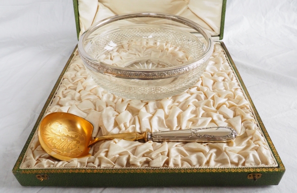 Service à salade de fruits de style Louis XVI en cristal de Baccarat et argent massif, poinçon Minerve