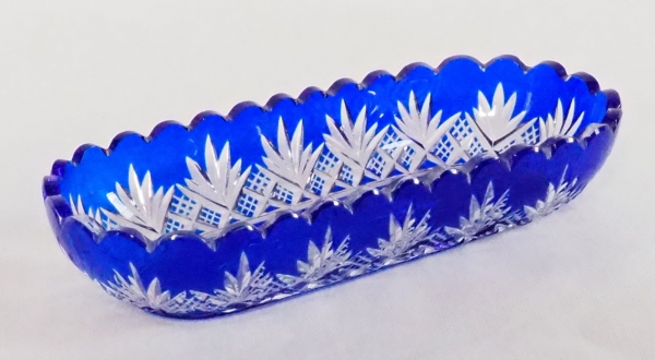 Baccarat crystal pin box, cobalt blue overlay crystal, Douai pattern