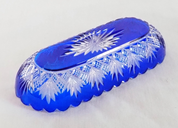 Baccarat crystal pin box, cobalt blue overlay crystal, Douai pattern