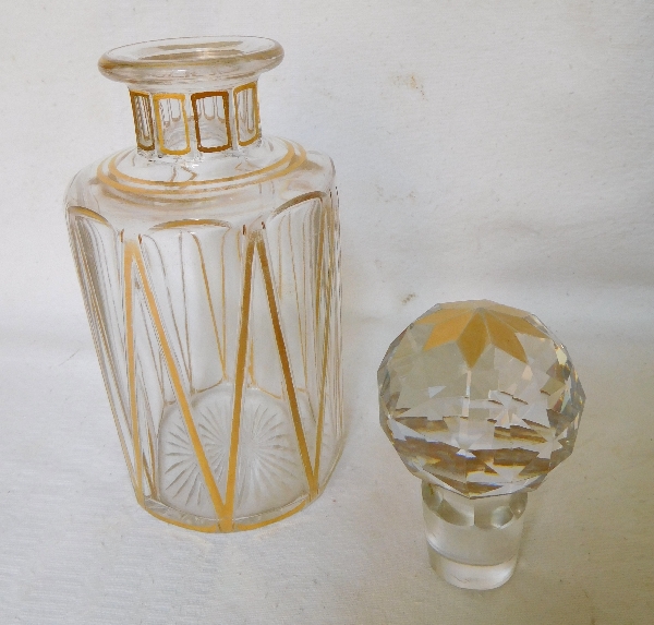 Baccarat crystal perfume bottle, rare gilt cut pattern - 19cm