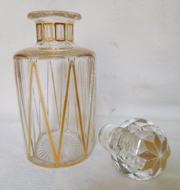 Baccarat crystal perfume bottle, rare gilt cut pattern - 19cm