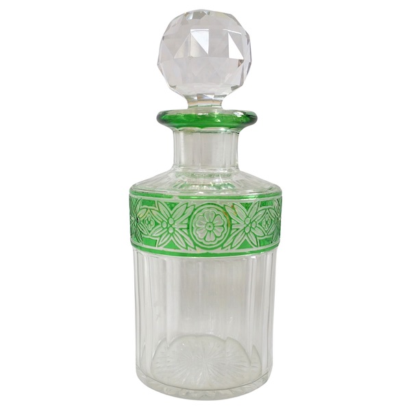 Baccarat crystal perfume bottle, Empire pattern, green overlay crystal - 15.2cm