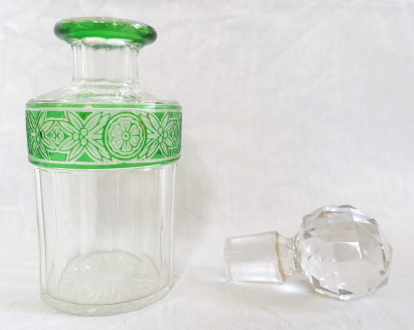 Baccarat crystal perfume bottle, Empire pattern, green overlay crystal - 15.2cm