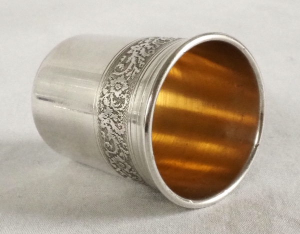 Couronne de Comte - flasque à alcool de chasse, monogramme M, cristal et argent massif Minerve
