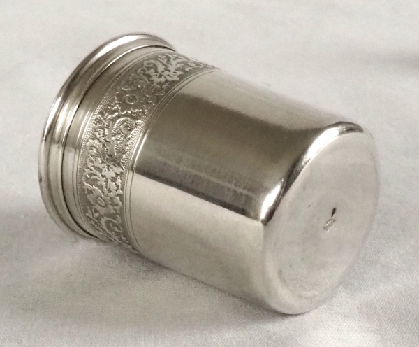 Couronne de Comte - flasque à alcool de chasse, monogramme M, cristal et argent massif Minerve