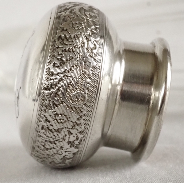 Couronne de Comte - flasque à alcool de chasse, monogramme M, cristal et argent massif Minerve