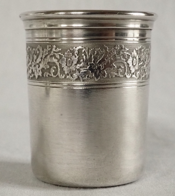 Couronne de Comte - flasque à alcool de chasse, monogramme M, cristal et argent massif Minerve