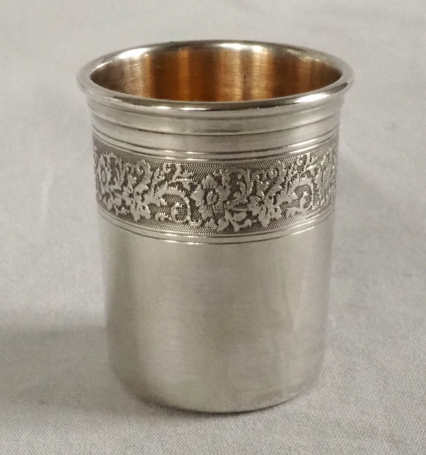 Couronne de Comte - flasque à alcool de chasse, monogramme M, cristal et argent massif Minerve
