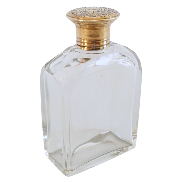 Crystal and vermeil (sterling silver) perfume bottle, LG monogram, mid 19th century