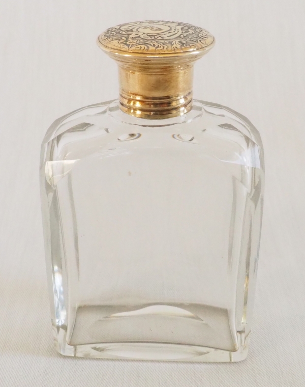 Flacon à parfum en cristal taillé et vermeil (argent massif), monogramme LG, époque XIXe