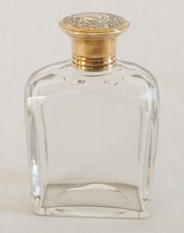 Crystal and vermeil (sterling silver) perfume bottle, LG monogram, mid 19th century