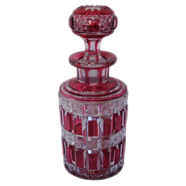 Baccarat crystal perfume bottle, pink overlay Diamants etoiles pattern