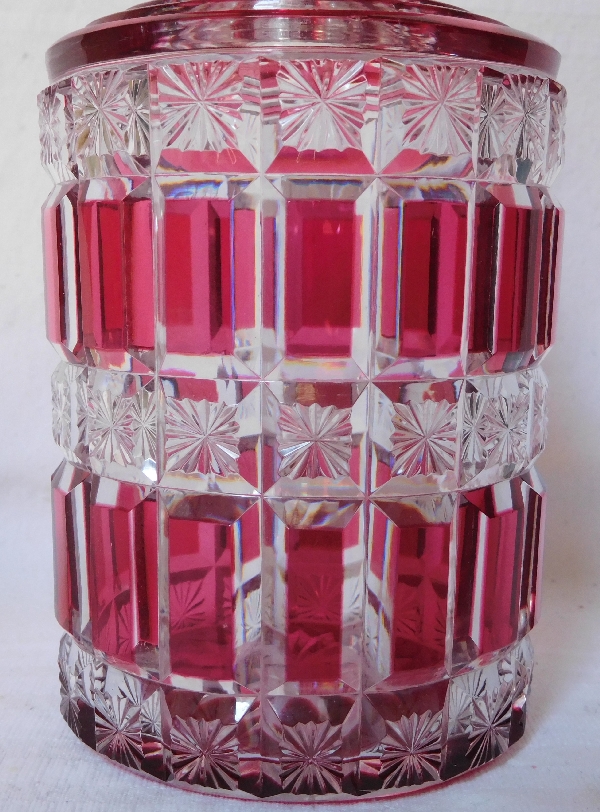 Baccarat crystal perfume bottle, pink overlay Diamants etoiles pattern