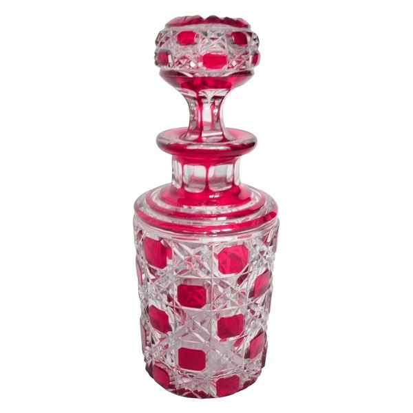 Baccarat overlay crystal perfume bottle, Diamants Pierreries pattern, pink overlay crystal - 14cm