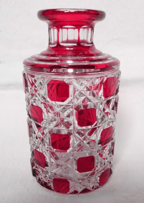 Baccarat crystal perfume bottle, pink overlay crystal