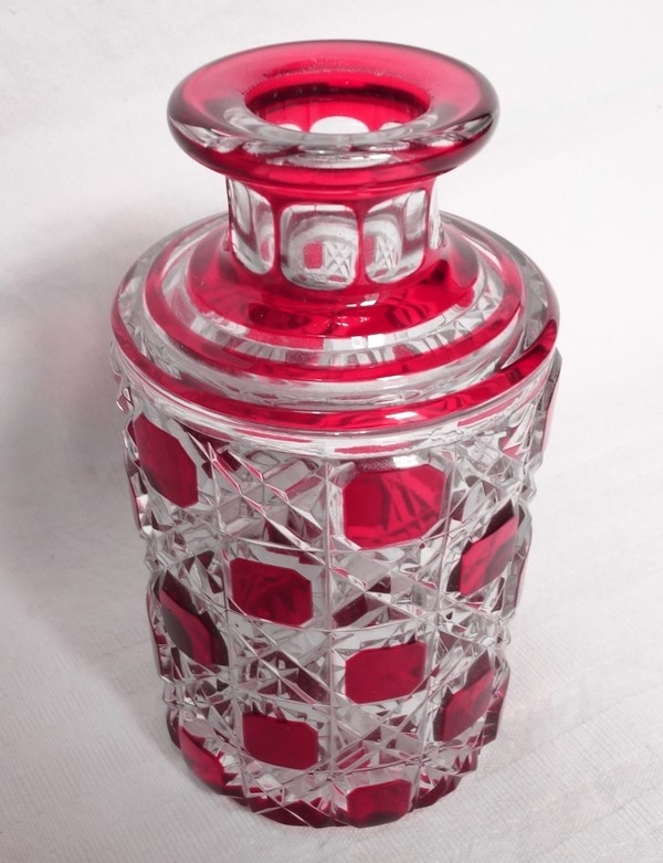 Baccarat overlay crystal perfume bottle, Diamants Pierreries pattern, pink overlay crystal - 14cm