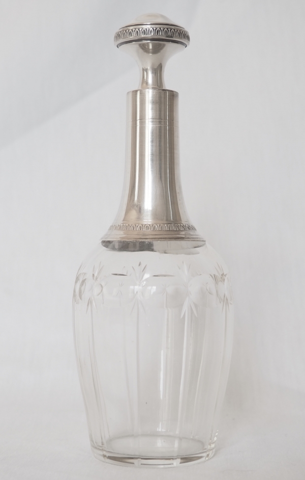 Carafe à liqueur en cristal de Baccarat, monture de style Empire en argent massif - poinçon Minerve