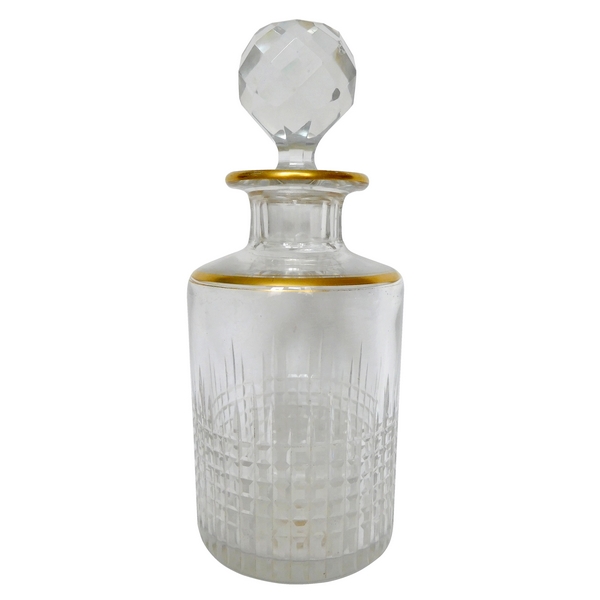 French antique Baccarat perfume bottle, Nancy pattern, enhanced with fine gold, 15,4cm