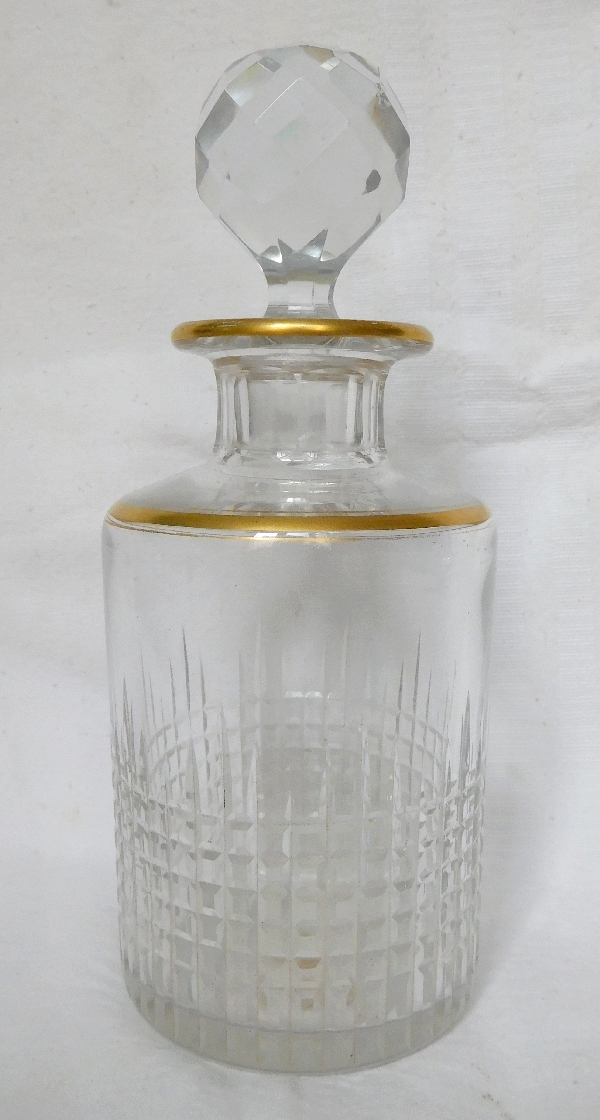 Very tall French antique Baccarat perfume bottle, Nancy pattern, enhanced with fine gold, 21.7cm