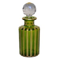 Green, tall Baccarat crystal perfume bottle gilt with fine gold