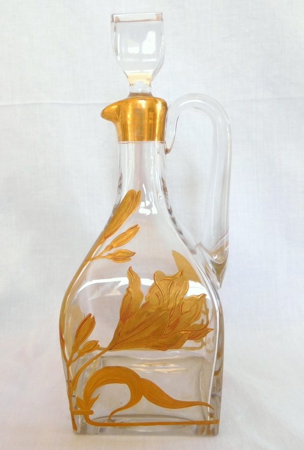 Baccarat crystal Art Nouveau whisky bottle enhanced with fine gold