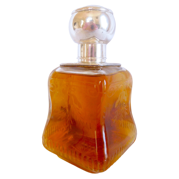 Carafe flacon à whisky en cristal de Baccarat et argent massif armoriée - poinçon Minerve