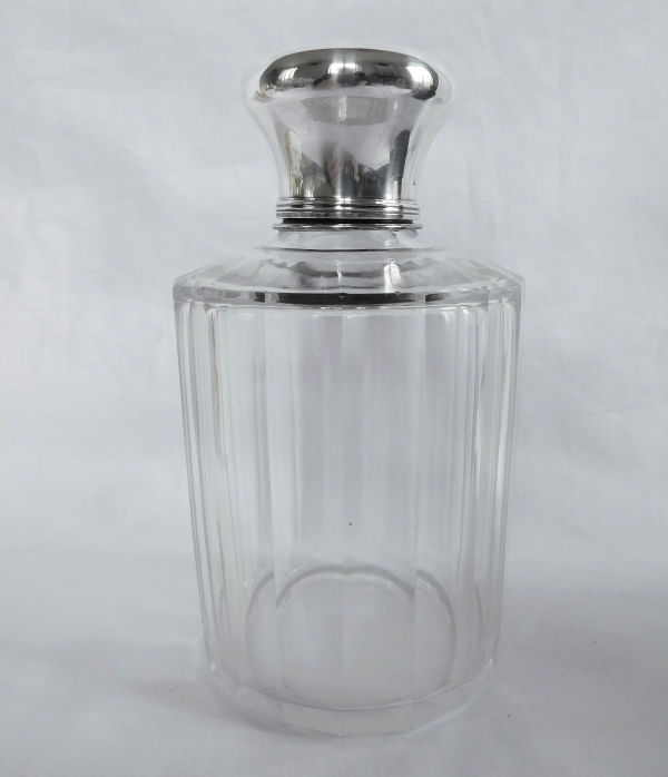 Baccarat crystal and sterling silver travel whisky bottle - silversmith Linzeler