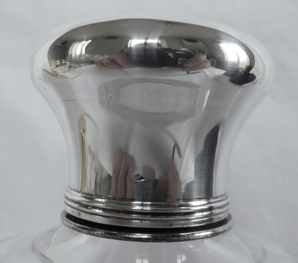 Baccarat crystal and sterling silver travel whisky bottle - silversmith Linzeler