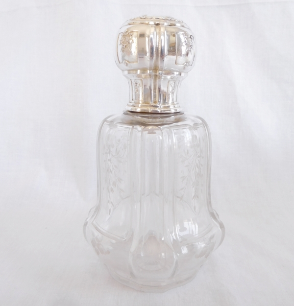 Carafe flacon à whisky couronne de Comte cristal de Baccarat et argent massif, poinçon Minerve