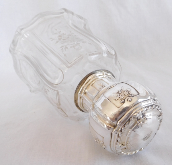 Baccarat crystal and sterling silver whisky bottle, crown of Count