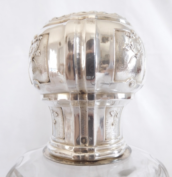 Carafe flacon à whisky couronne de Comte cristal de Baccarat et argent massif, poinçon Minerve