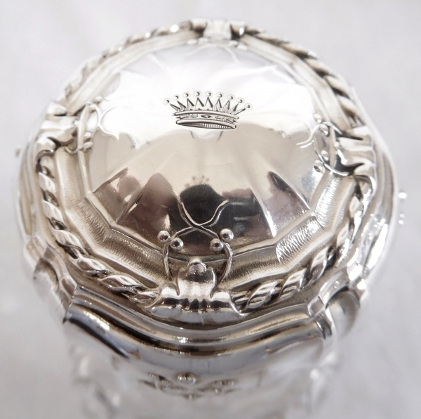 Baccarat crystal and sterling silver whisky bottle, crown of Count