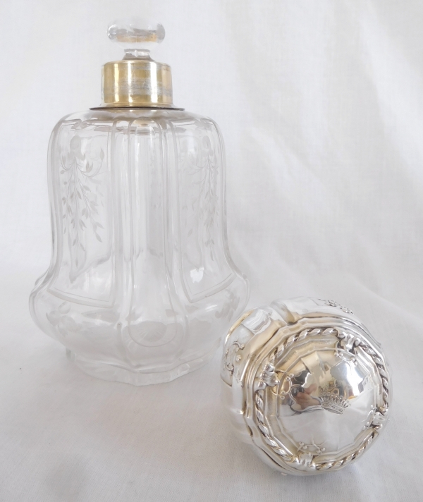 Baccarat crystal and sterling silver whisky bottle, crown of Count