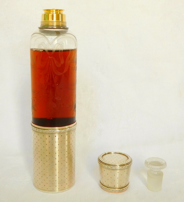 Baccarat crystal and sterling silver and vermeil liquor flask, Louis XVI style