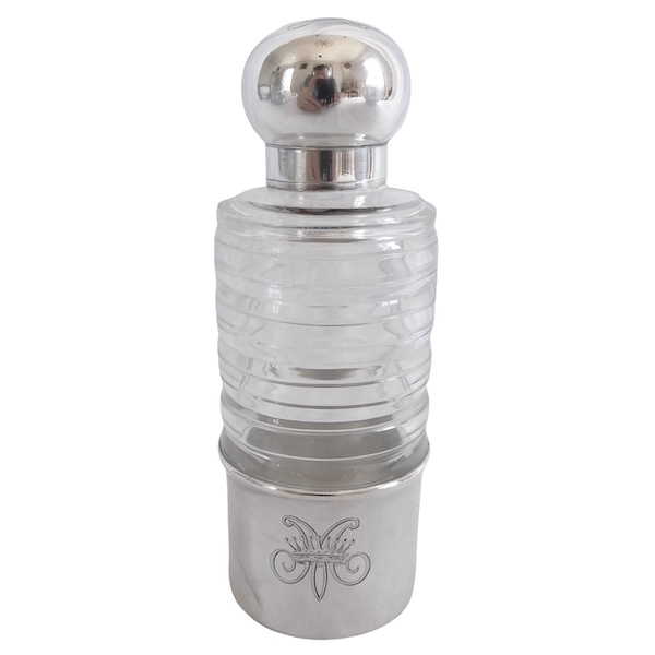 Crystal and sterling silver alcohol flask, crown of Count engraved