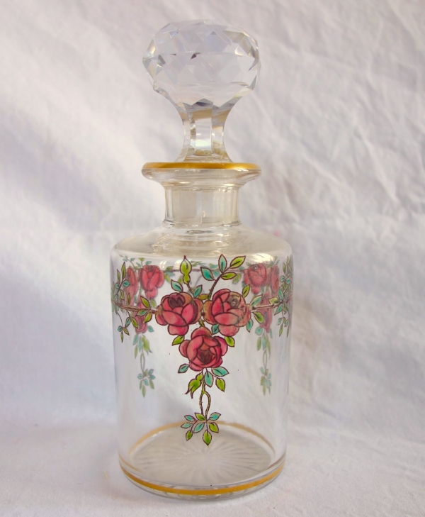 Garniture de toilette 5 pièces en cristal de Baccarat émaillé et doré - modèle Bouquet de Roses