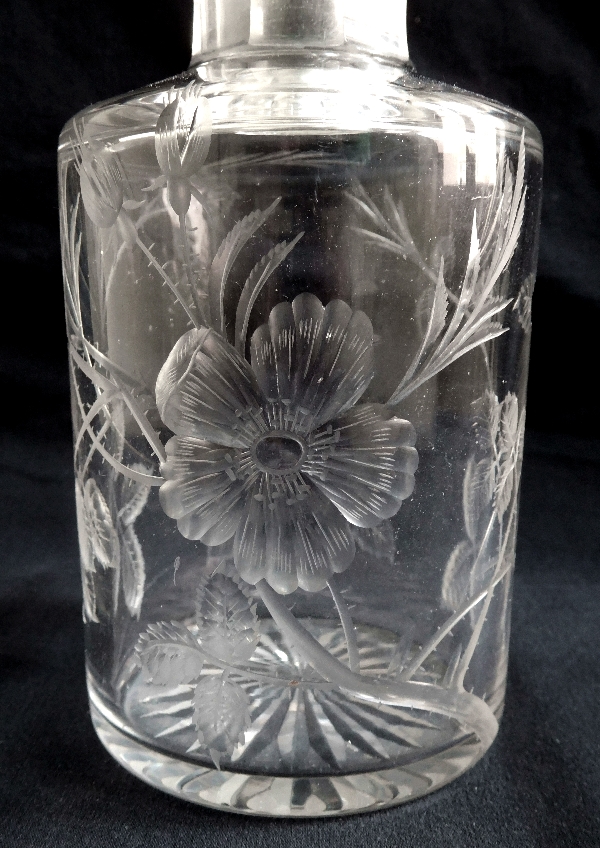 Baccarat crystal perfume bottle, rare cut & engraved wild roses pattern - 18.8