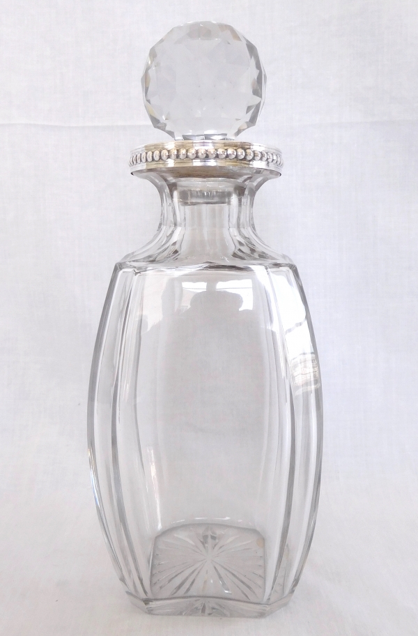 Baccarat crystal and sterling silver whisky bottle / brandy decanter, very rare barrel shape