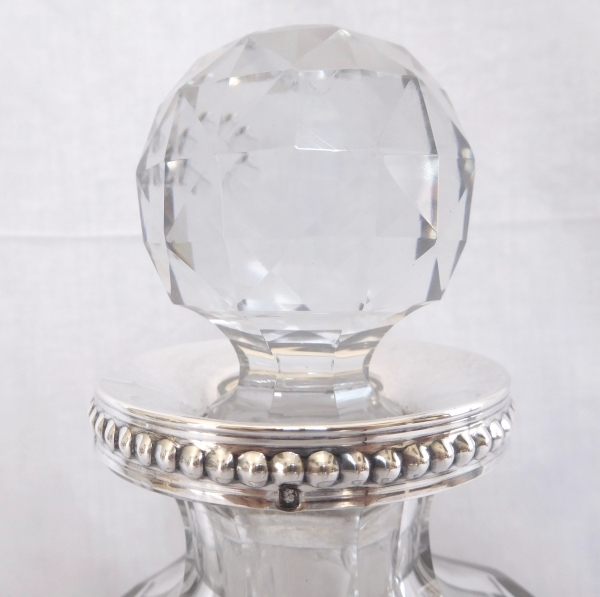 Baccarat crystal and sterling silver whisky bottle / brandy decanter, very rare barrel shape