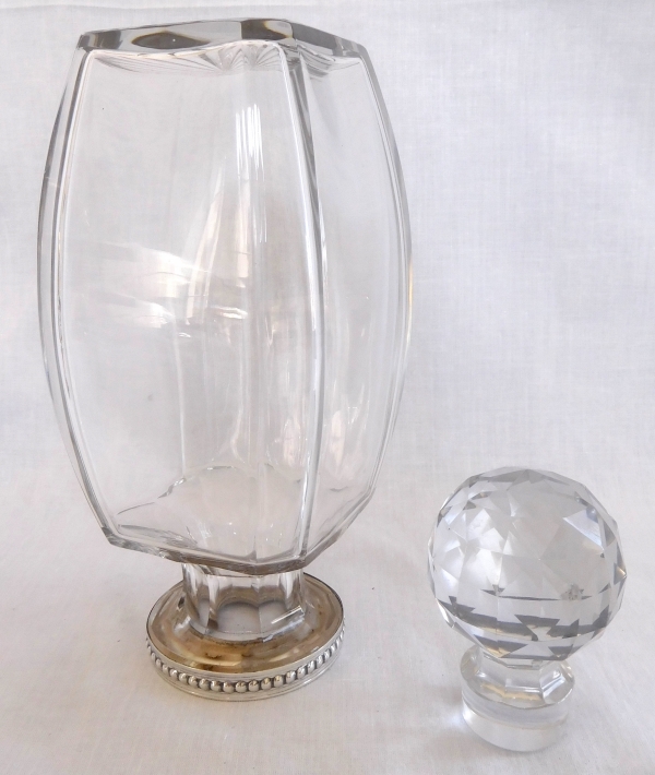 Baccarat crystal and sterling silver whisky bottle / brandy decanter, very rare barrel shape