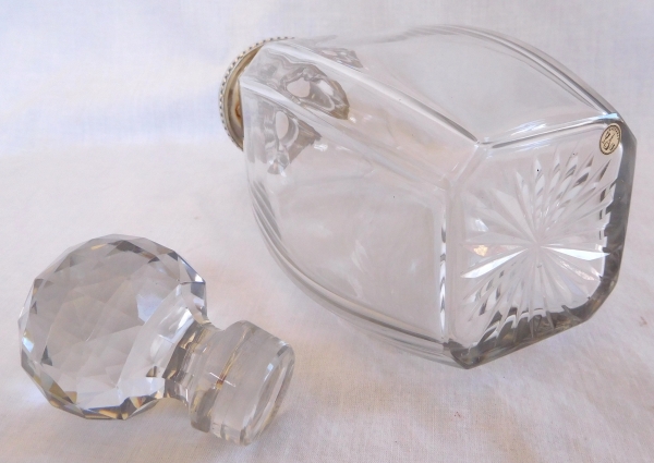 Baccarat crystal and sterling silver whisky bottle / brandy decanter, very rare barrel shape