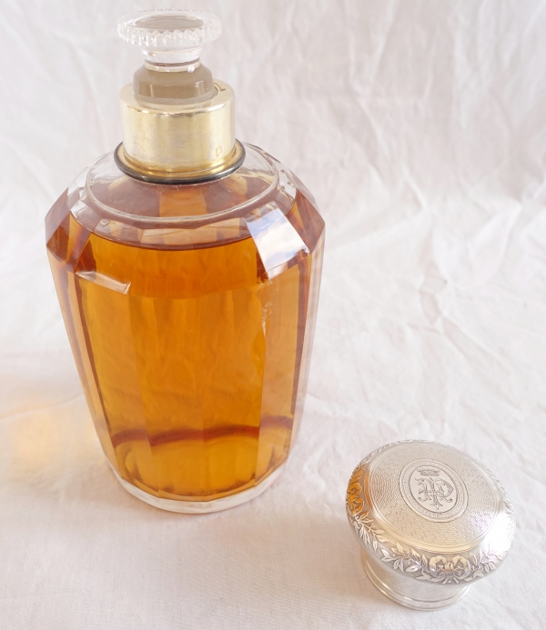 Flacon à whisky en cristal de Baccarat et argent massif, couronne de Baron - poinçon Minerve
