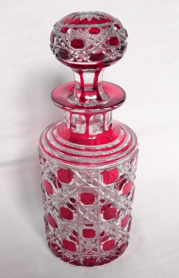 Baccarat overlay crystal perfume bottle, Diamants Pierreries pattern, pink overlay crystal - 21.2cm