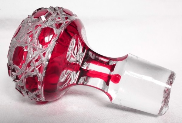 Baccarat overlay crystal perfume bottle, Diamants Pierreries pattern, pink overlay crystal - 21.2cm