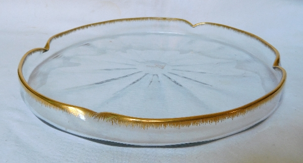 Grand plateau en cristal de Daum doré à côtes vénitiennes, vers 1900 - signé