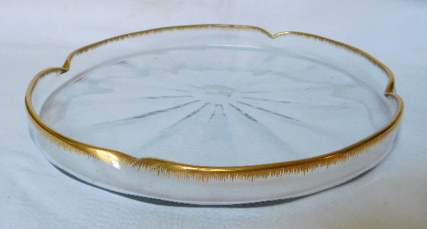 Large Daum crystal tray enhanced with fine gold, circa 1900 - signed